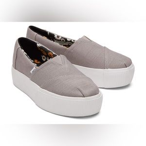 NEW Toms Gray Alpargata Boardwalk Flat Platform Slip‎ On Women’s Size 10